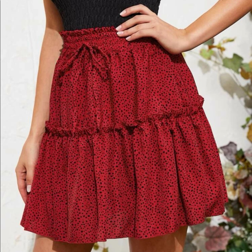 All over print frill trim drawstring waist skirt